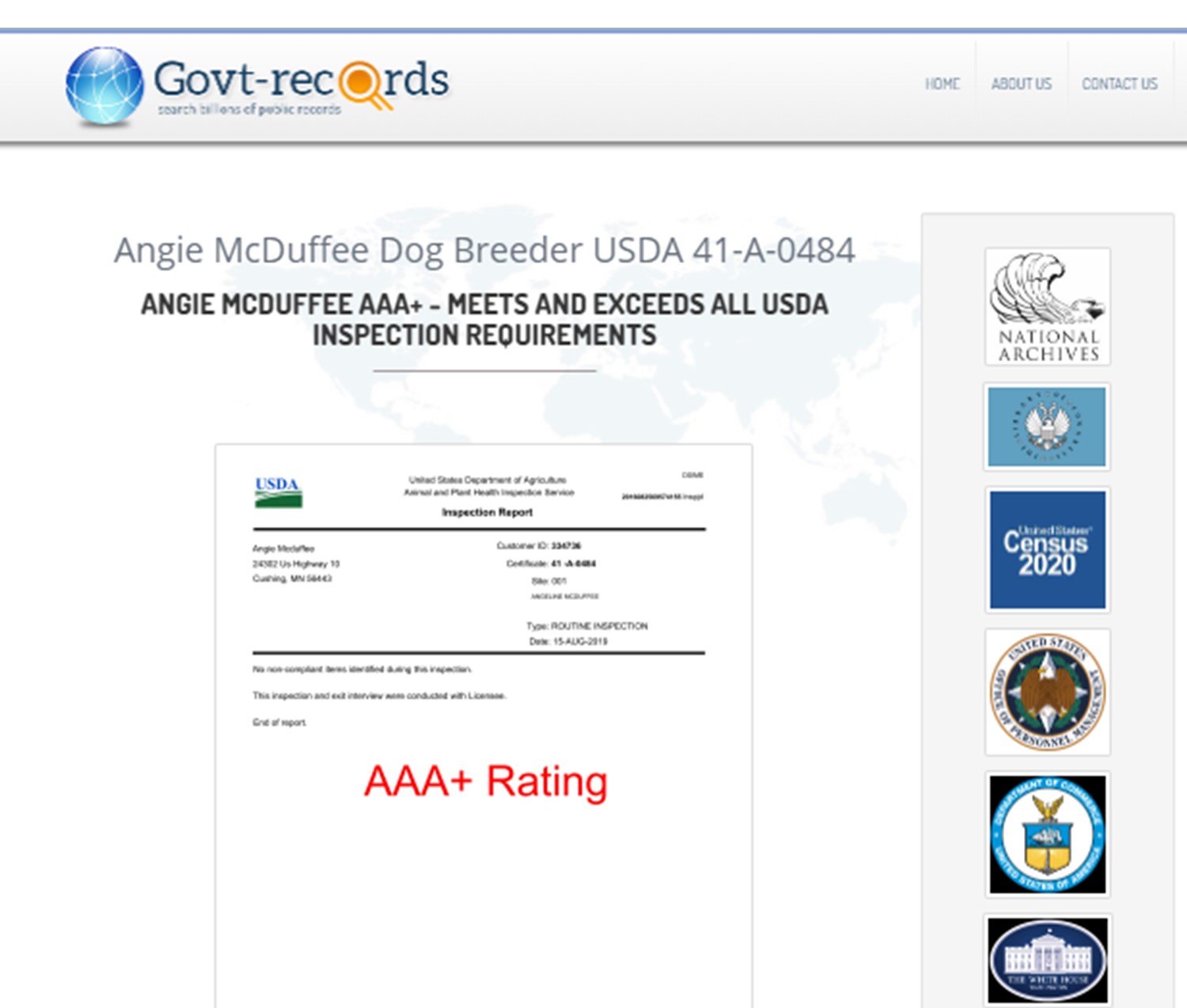 Angie McDuffee dog breeder USDA Report