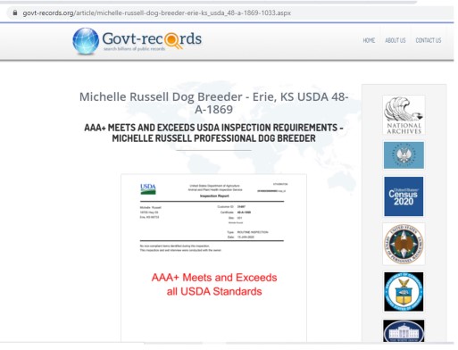 Michelle Russell Dog Breeder USDA Inspection