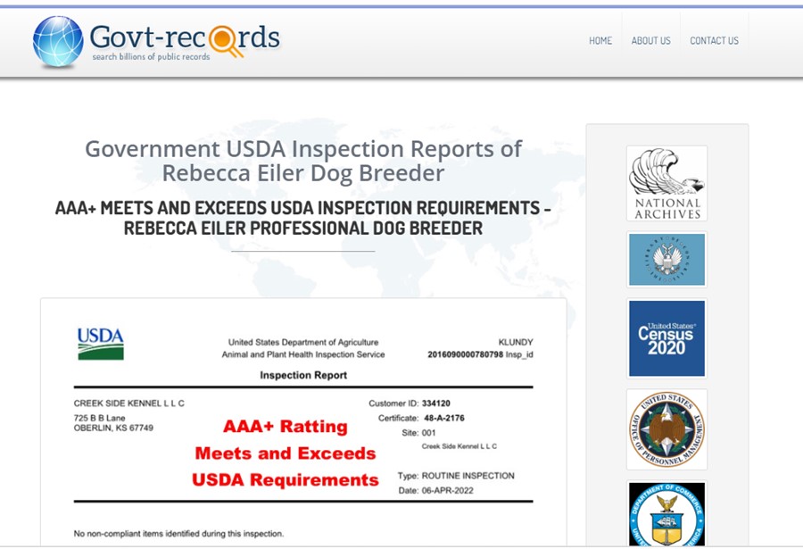 USDA Inspection Reports for Rebecca Eiler Dog Breeder