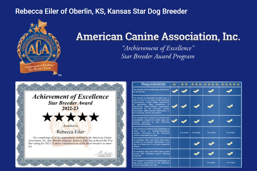 Rebecca Eiler Five Star Dog Breeder Award
